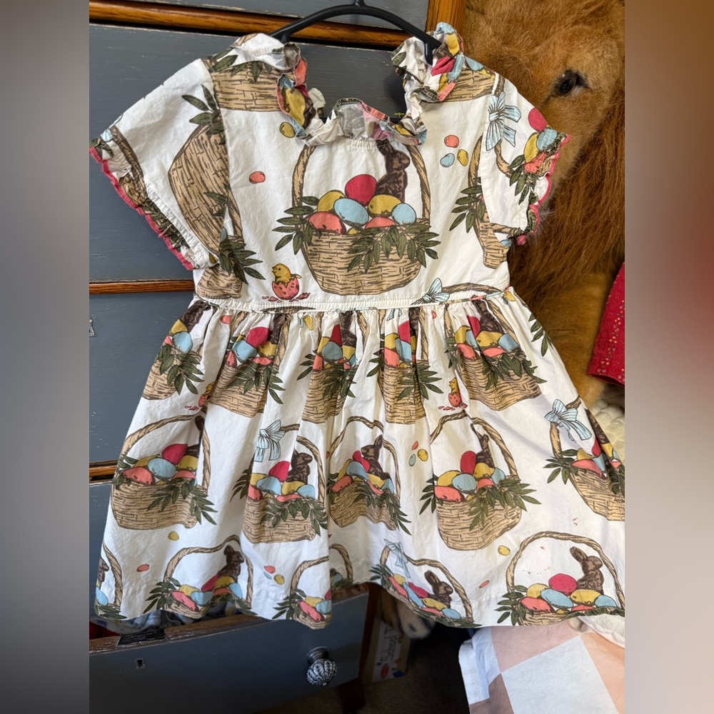 Pink Chicken Easter Basket Bunny Print Dress, 2y